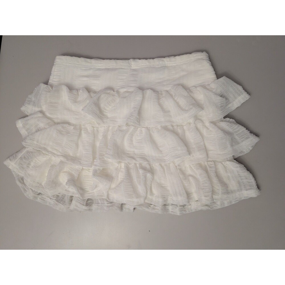 SHEIN White Tiered Ruffle Mini Skirt M Coquette Y2K Fairycore Mesh Flowy Cute